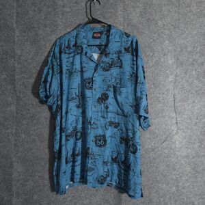 Harley-Davidson Route 66 Shirt Mens 3XL Blue Camp Button Up Motorcycle Beach
